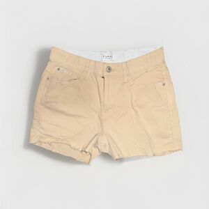 Curve Appeal Tan Stretch Denim Shorts Elastic Waist Raw Hem Size 6